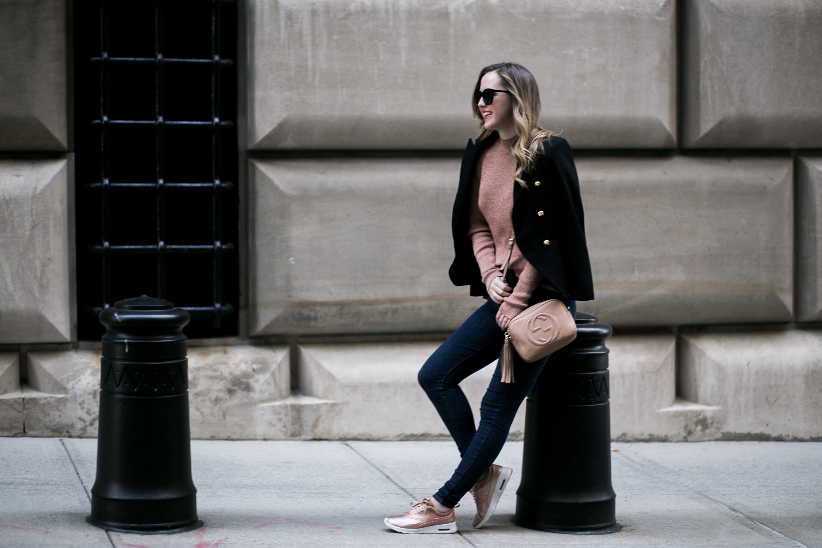 Rose Gold Nikes on Wall Street | SideSmile Style